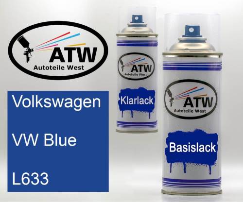 Volkswagen, VW Blue, L633: 400ml Sprühdose + 400ml Klarlack - Set, von ATW Autoteile West.